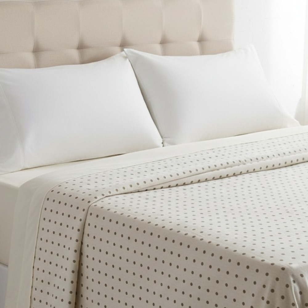 Ralph Lauren Twin Flat Sheet Beige Polka Dot 100% Cotton Lauren Home Bedding